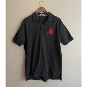 Polo Ralph Lauren Size Large Black Polo Shirt Embroidered Mallets Red Mens